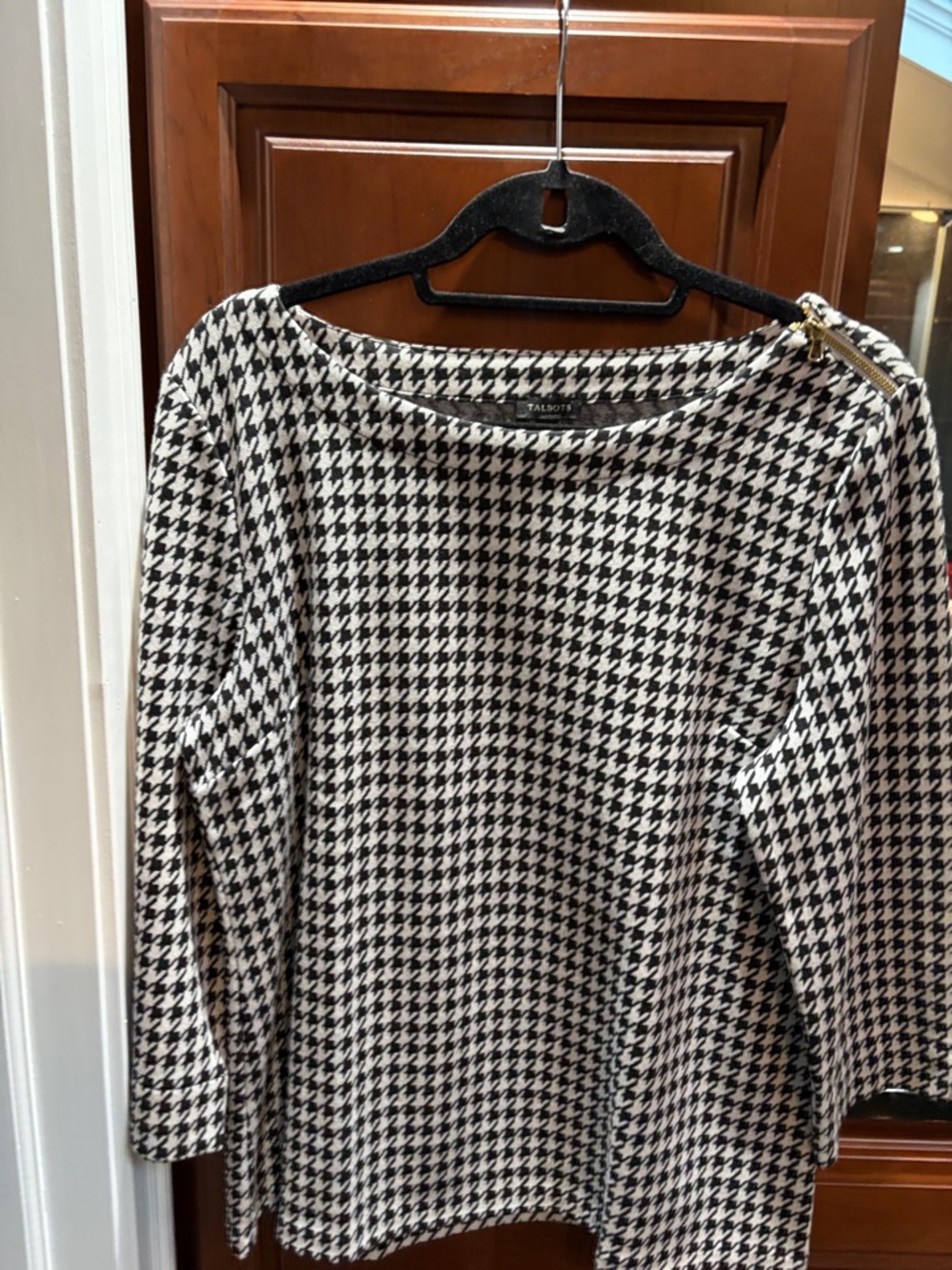 Talbots Black & White Houndstooth Tunic Top